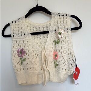 Cider Cream Crochet Vest with Floral Accents